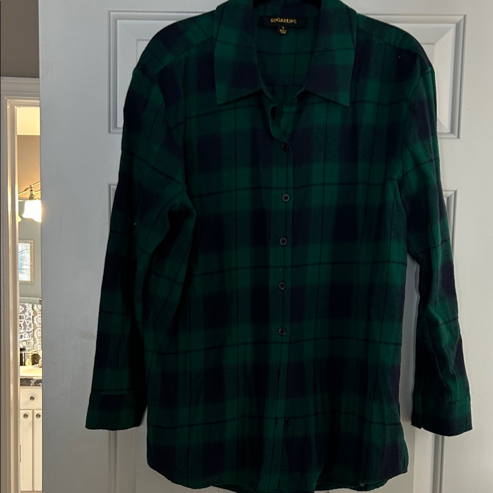 Sugarlips Green and Navy Plaid Shirt